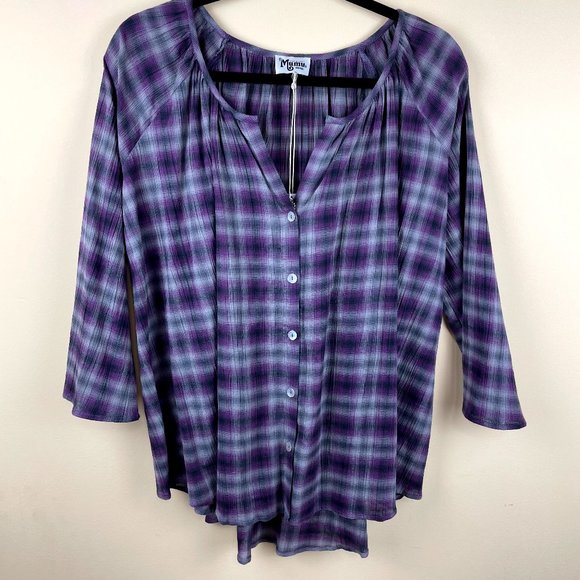 NEW Show Me Your Mumu Purple Plaid Tunic Blouse S - Picture 1 of 9